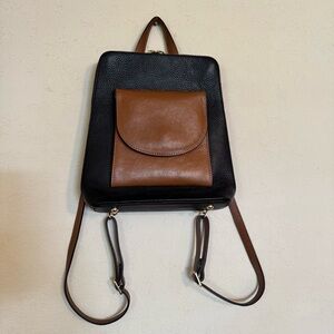 Black and Brown Real Leather Backpack Purse